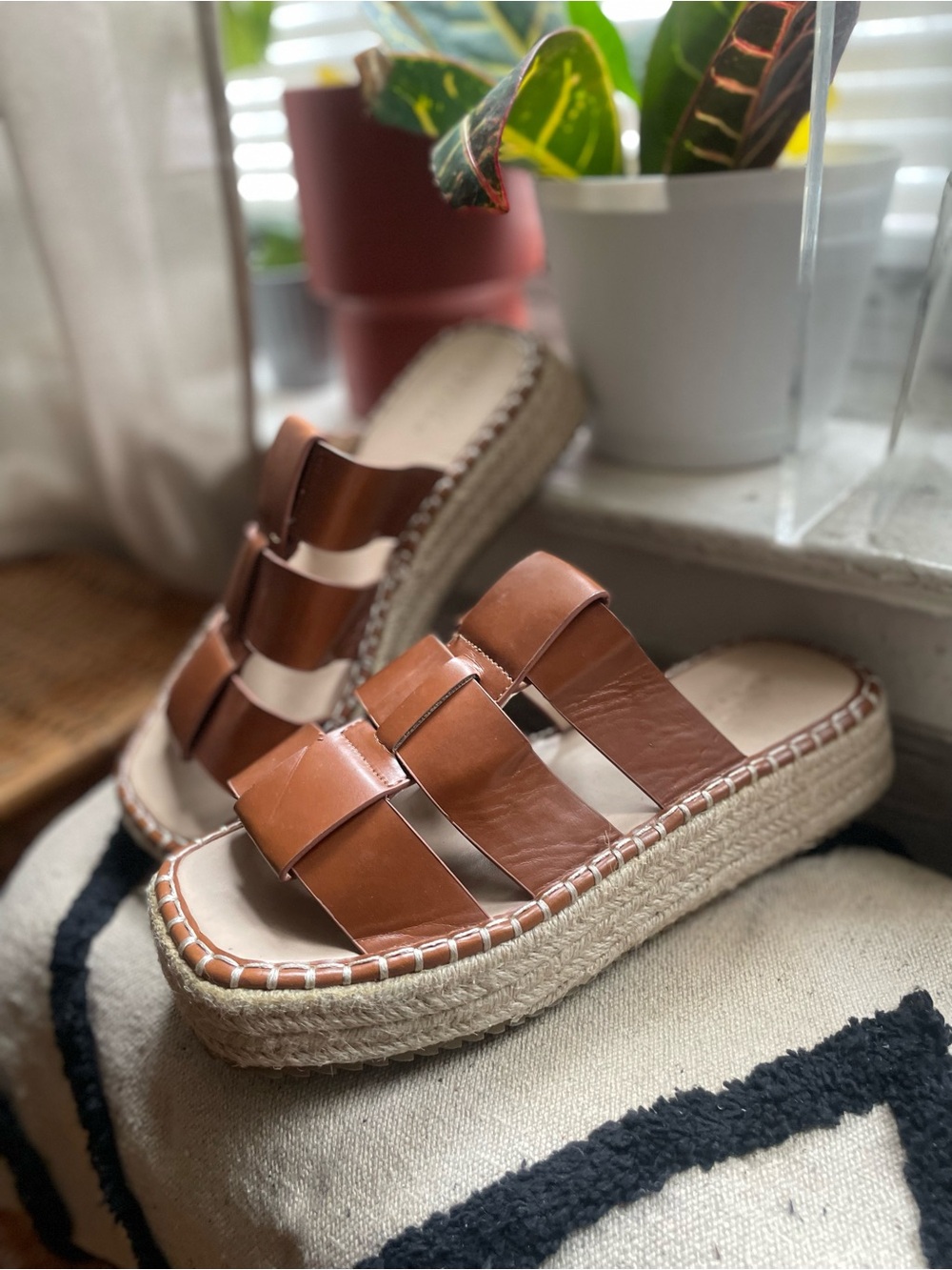 ASOS Brown Leather Espadrille Slide Sandals